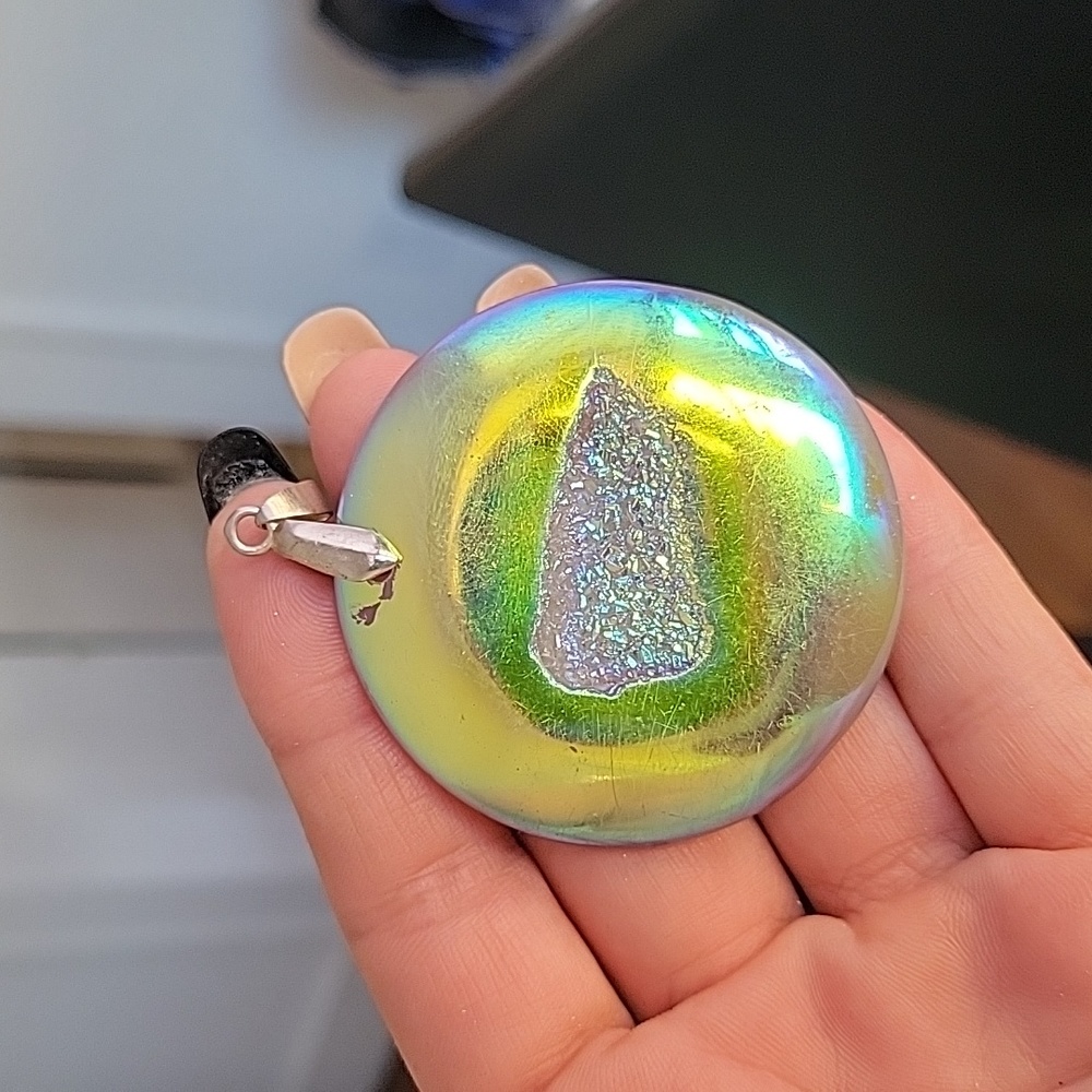 Rainbow Druzy pendant with silver